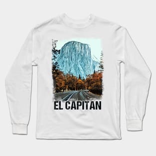 El Capitan Yosemite National Park Vintage Retro Art Style Mountain Summit Long Sleeve T-Shirt